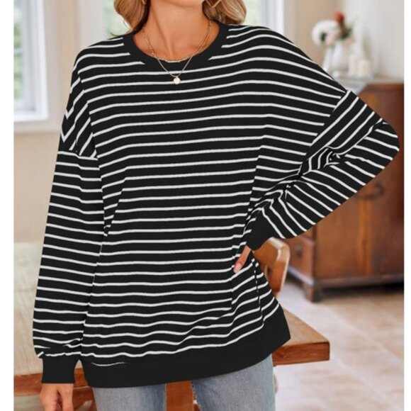 Calvin Klein Black and White Striped Supma Cotton Sweater XL - Picture 9 of 10